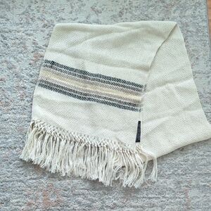 Cream and Black Fringe Throw Blanket